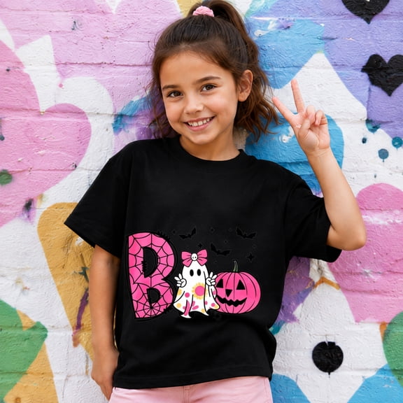 Halloween Shirts for Kids, Cute Ghost Graphic Short Sleeve Casual T-Shirt for Halloween Party