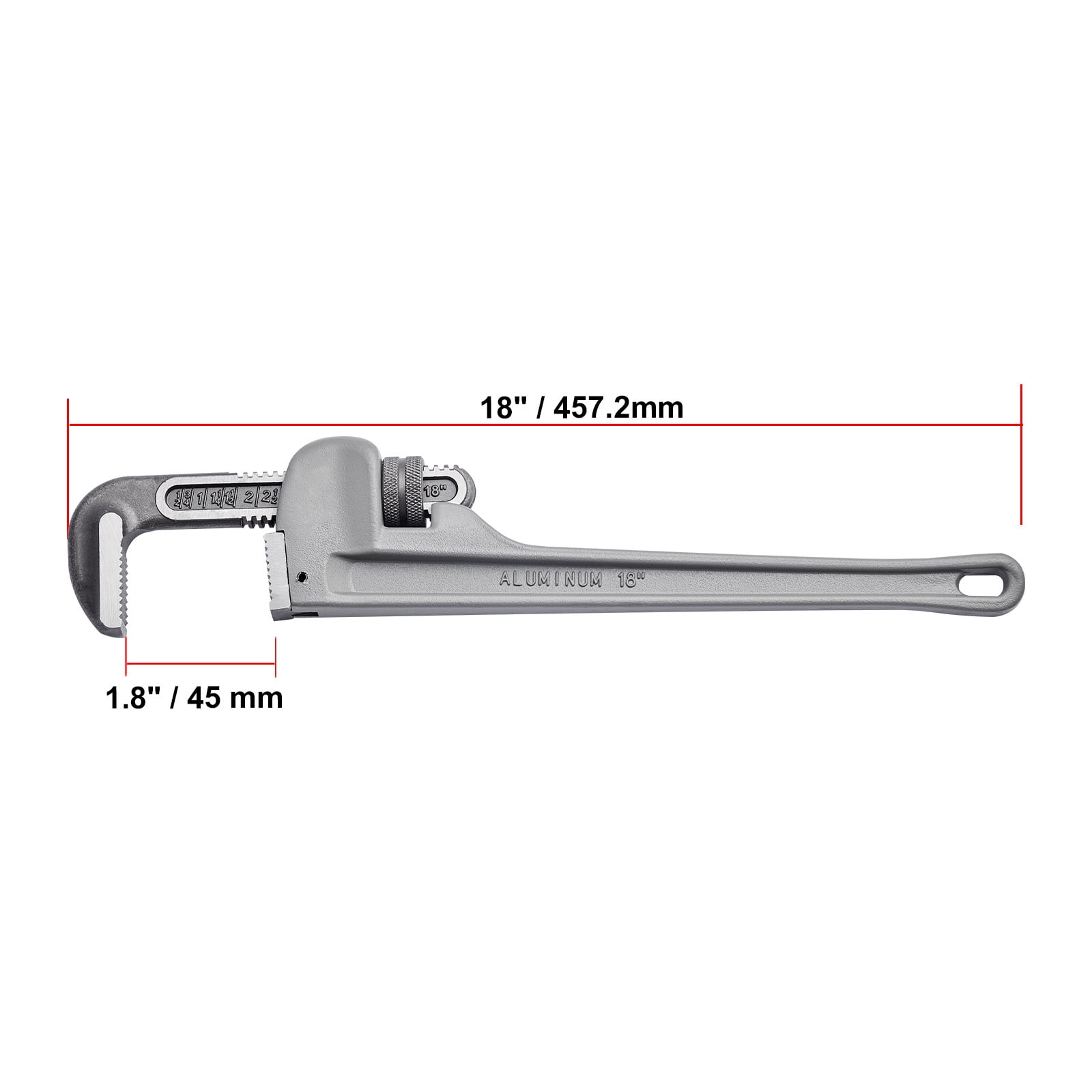 KFFKFF 18" Aluminum Pipe Wrench, Adjustable for Plumbing, with Durable Jaw & Comfort Grip, Lightweight, Portable with a Design to Hang, Ideal for Water Pipes & Auto Maintenance