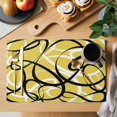 thumbnail image 2 of Yellow Geometric Placemats Set of 6, Farmhouse Abstract Black White Striped Placemats for Dining Table, Place Mats for Kitchen Tabletop, Waterproof Wipeable Dining Table Mats Set, 2 of 9