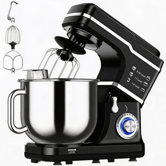 TEQIN Electric Stand Mixer,7.5 Qt 10-Speed Tilt-Head Electric Dough Mixer,Kitchen Mixer With 10 Speeds, Dough Hook, Flat Beater, Wire Whip & Splash Guard For Bread, Cookies, Cakes