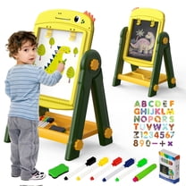 UQN Easel for Kids, Kids Art Easel for Toddlers Age 2-4, Standing Double Sided Magnetic Drawing Board with Chalkboard Whiteboard, Christmas Birthday Gift for Boys Girls 2 3 4 5 Years Old