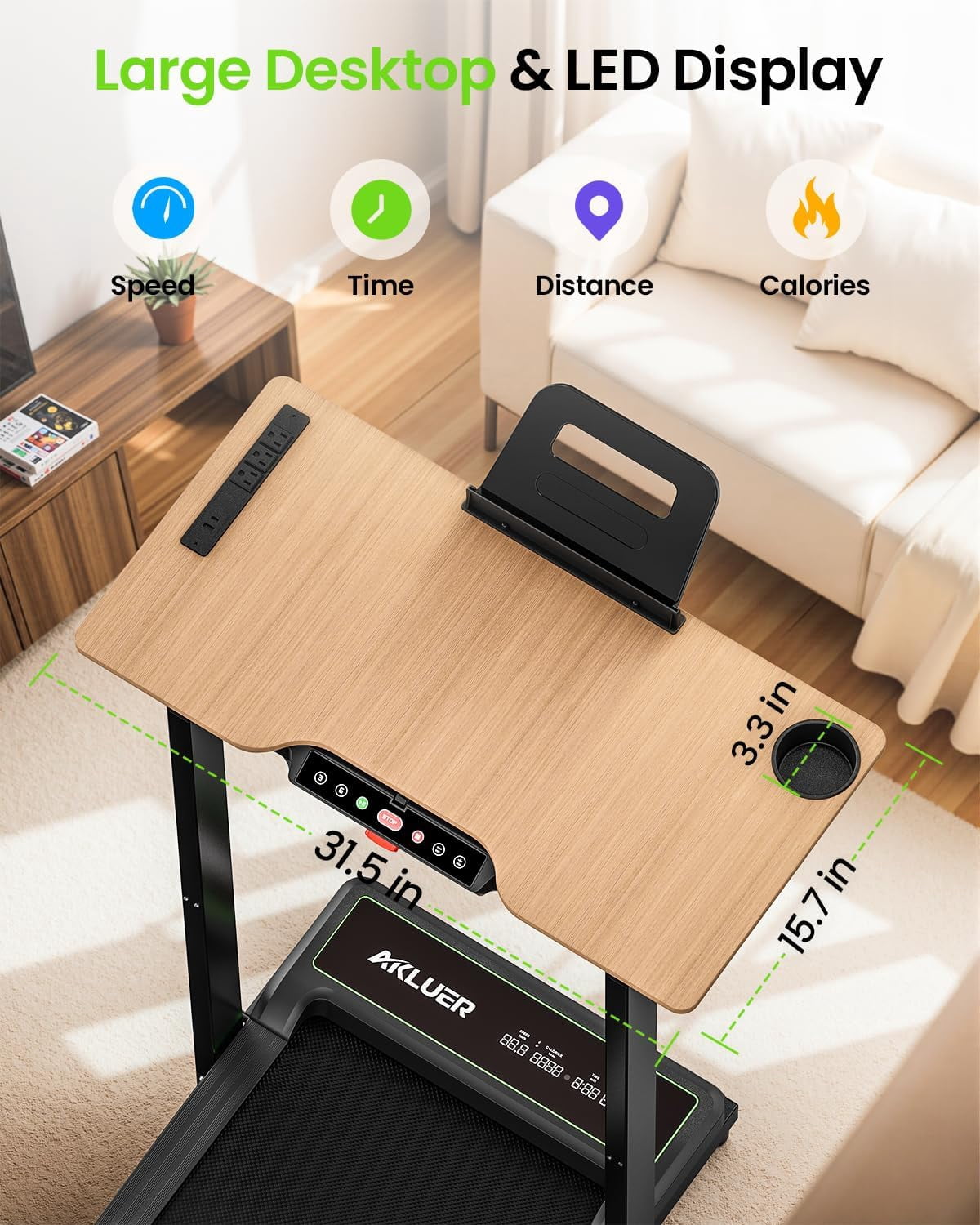 Akluer P3-D Adjustable Desk Treadmill, 2.5HP Quiet Walking Pad with Integrated Desktop, Remote Control, 6.2MPH, Compact Folding Design