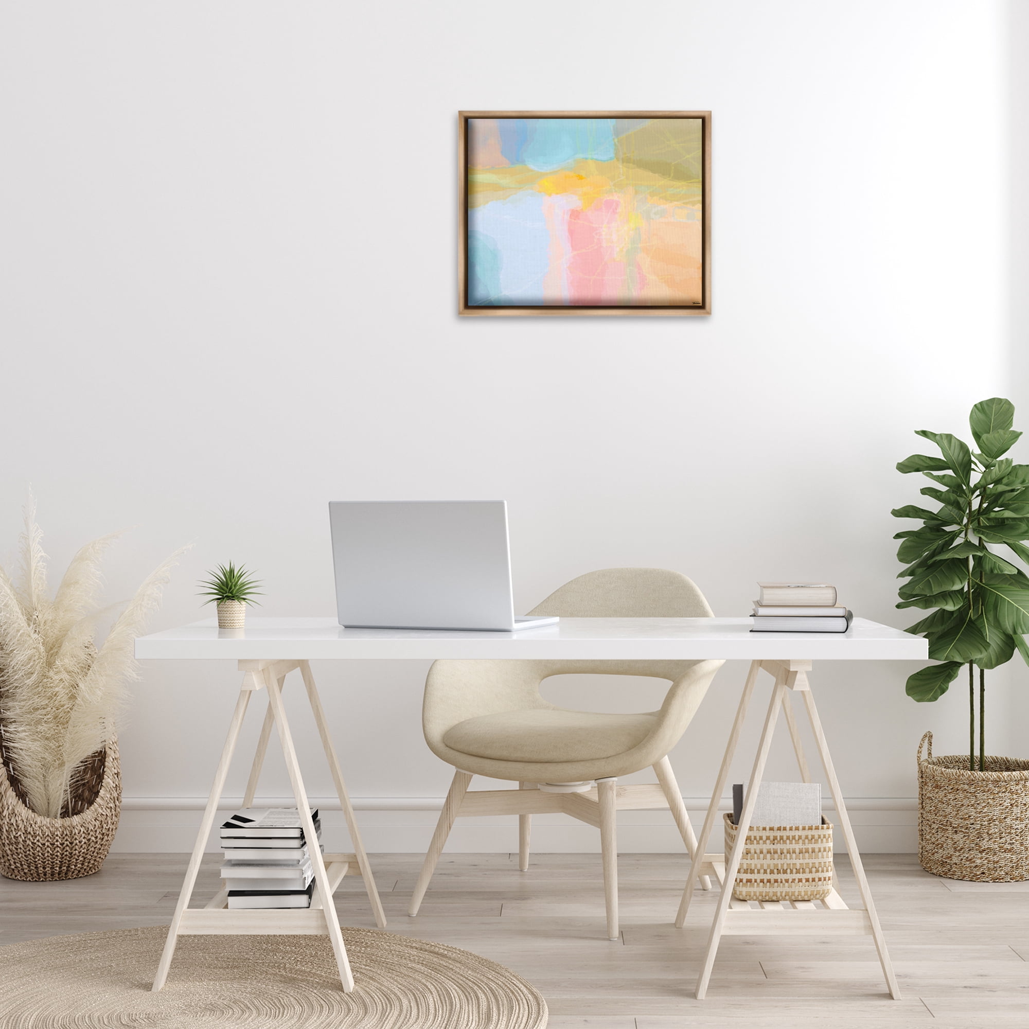 Stupell Industries Pastel Collaged Pattern Abstract Painting Brown Floater Framed Canvas Art Print Wall Art, 21 x 17