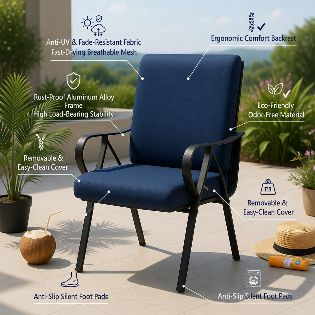 Hommoo Outdoor Glider Rocking Chair with Thick Cushioned Seat, Curved Armrests, Sturdy Metal Frame, Patio, Deck, or Porch Relaxation Chair, Navy