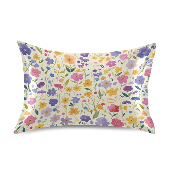 Satin Pillow Case Standard Silk Pillow Cover for Hair and Skin Envelope Closure Colorful Watercolor Floral 20"x26"