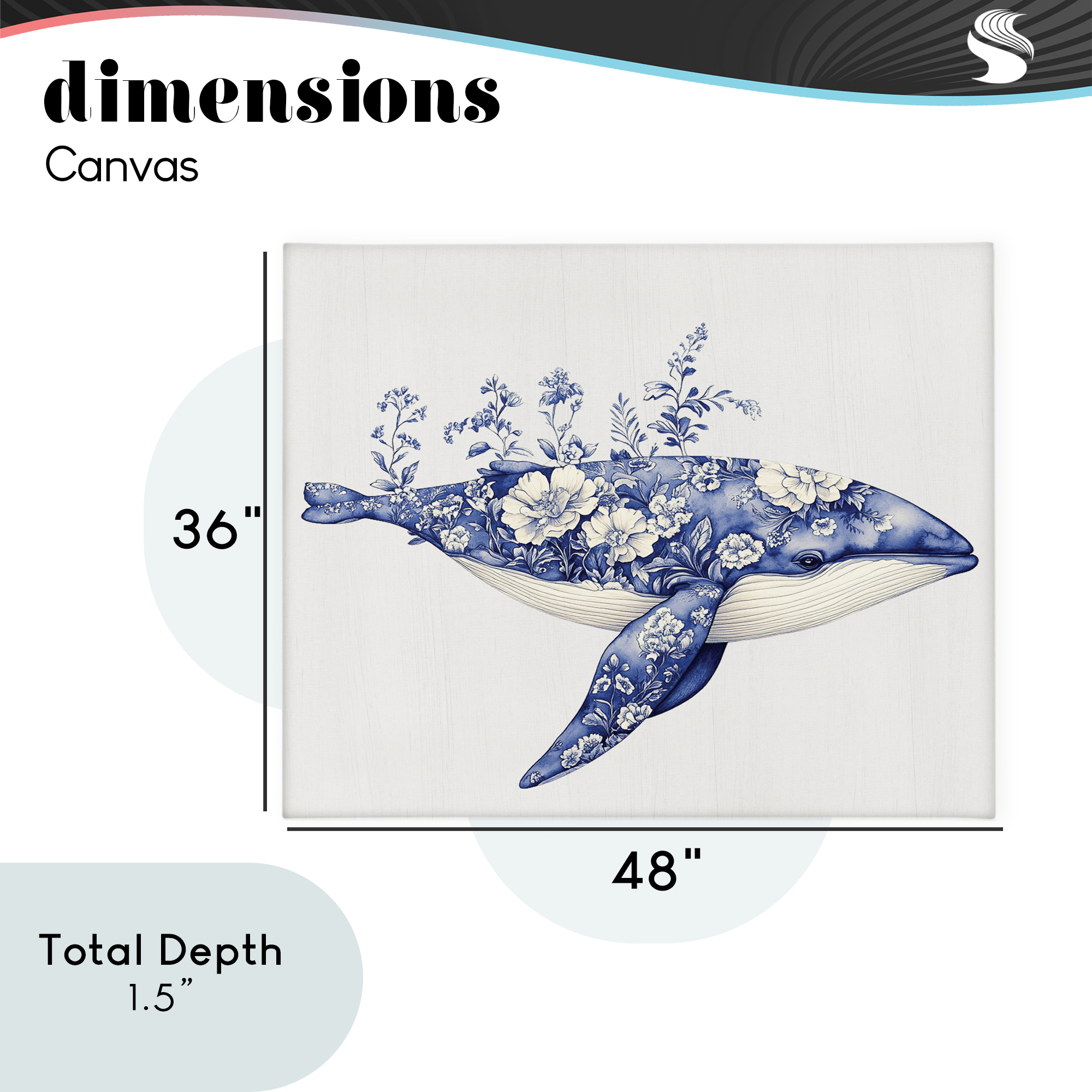 Blooming Toile Whale Canvas Wall Art, design by Lettered and Lined