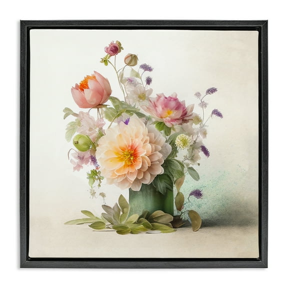 Stupell Industries Spring Floral Bouquet Botanical & Floral Painting Black Floater Framed Canvas Art Print Wall Art, 18 x 18