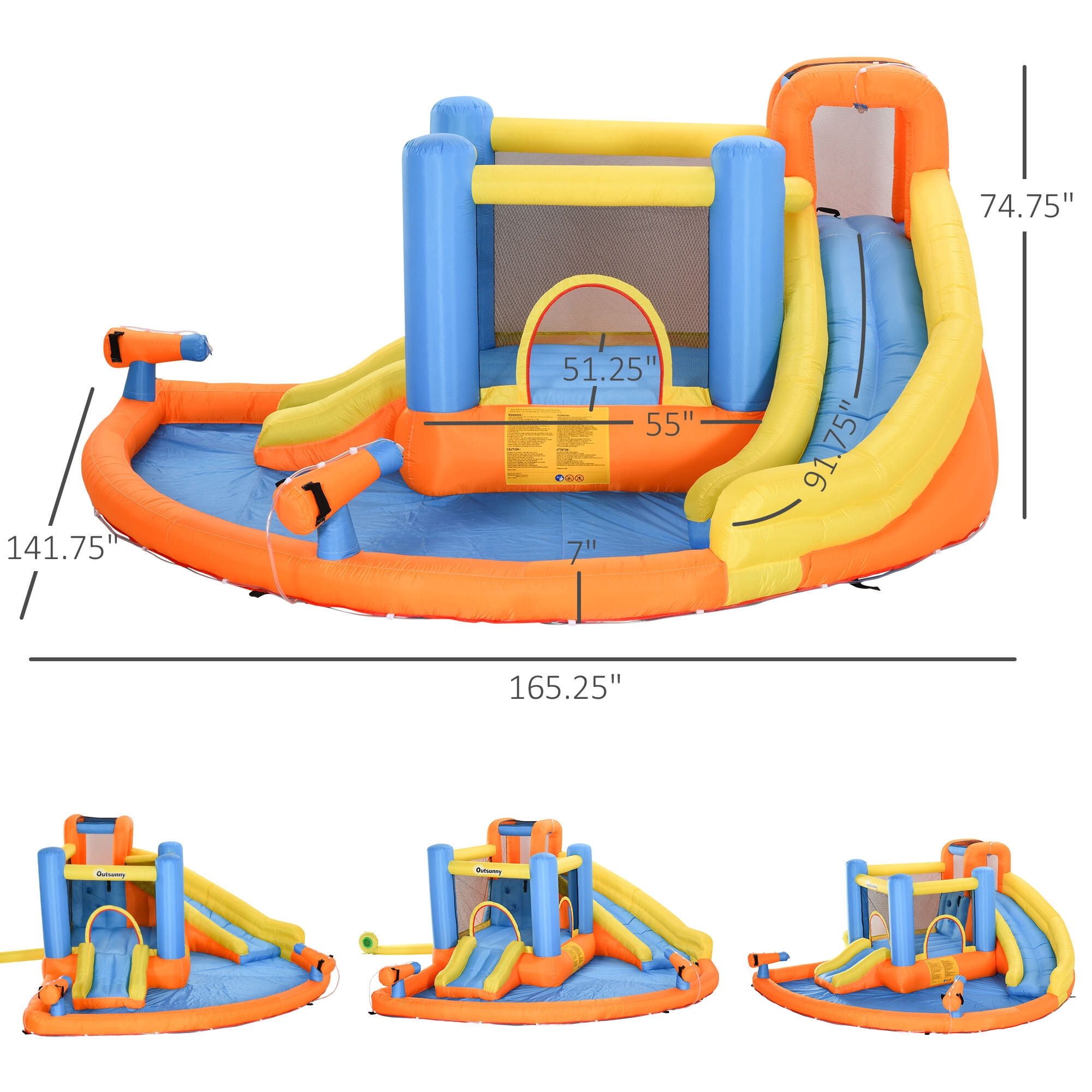 Kids Outdoor Toys, Kids Inflatable Water Slide 5-in-1 Bounce House Water Park Jumping Castle with Water Pool, Slide, Climbing Walls, & 2 Water Cannons, 450W Air Blower, Outdoor Play Equipment