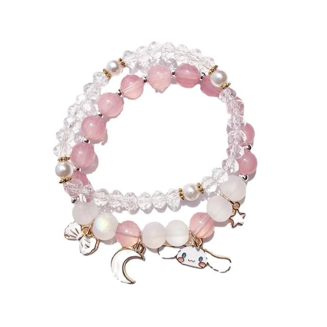 Pulsera con colgante de lazo de Anime Sanrio Cinnamoroll para mujer, brazalete de cuentas de cristal, regalo lindo para niños y adultos
