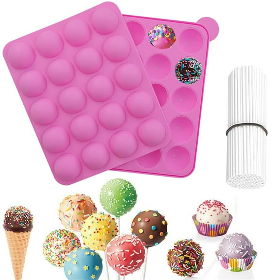 20 Cavity Silicone Cake Pop Mold Kits,Bexikou Silicone Lollipop Mold Set with 20Pcs Sticks,Acrylic Lollipop Display Stand Holder for Making Cakes, Sweets, Chocolates