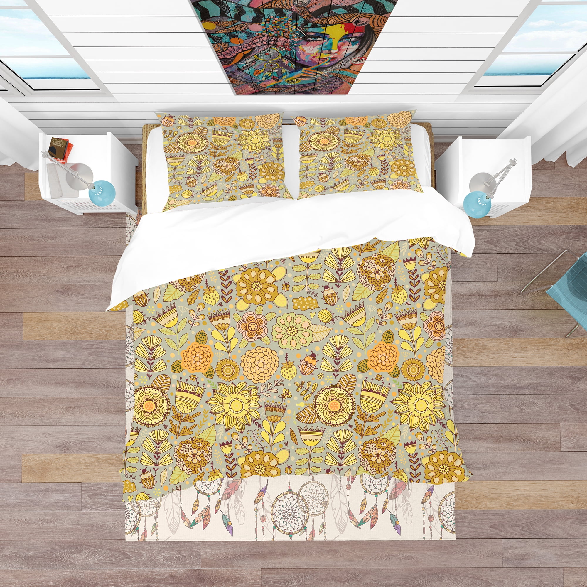 Designart 'Flower Pattern Botanic Texture' Modern & Contemporary Duvet Cover Set