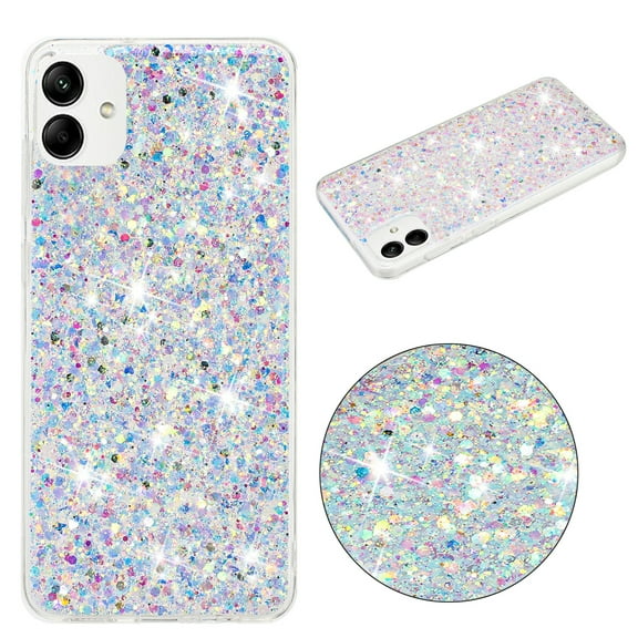 for Samsung Galaxy A05 Glitter Case, Cute Bling Sparkle Shiny Slim Soft Silicone Reflective Clear TPU Bumper Women Girls Shockproof Protective Phone Case for Samsung Galaxy A05, White