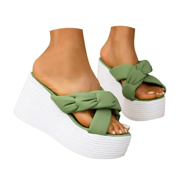 Dakaela Platform Slide Sandals for Women Cross Strap Espadrilles Wedge Flip Flops Summer Walking Shoes