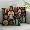 thumbnail image 3 of Day of The Dead Fabric by The Yard, Continuous Sugar Skull Flowers Pepper and Maracas Pattern, Decorative Fabric for Upholstery and Home Accents, Charcoal Grey, 3 of 7