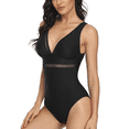 thumbnail image 2 of Hilor Women's One Piece Swimsuits V Neck Bathing Suits Low Back Mesh Monokini Swimwear, 2 of 8