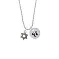 thumbnail image 2 of Delight Jewelry Silvertone Star of David with Beaded Border Silvertone Script Initial Disc - U - Charm Necklace, 20"+3", 2 of 4