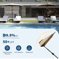 thumbnail image 4 of Memoryfield 9 ft Solar Half Patio Umbrella with LED Lights, Outdoor Half Umbrella with Crank Lift, Shade Canopy for Balcony, Patio, Backyard & Deck, Tan, 4 of 7