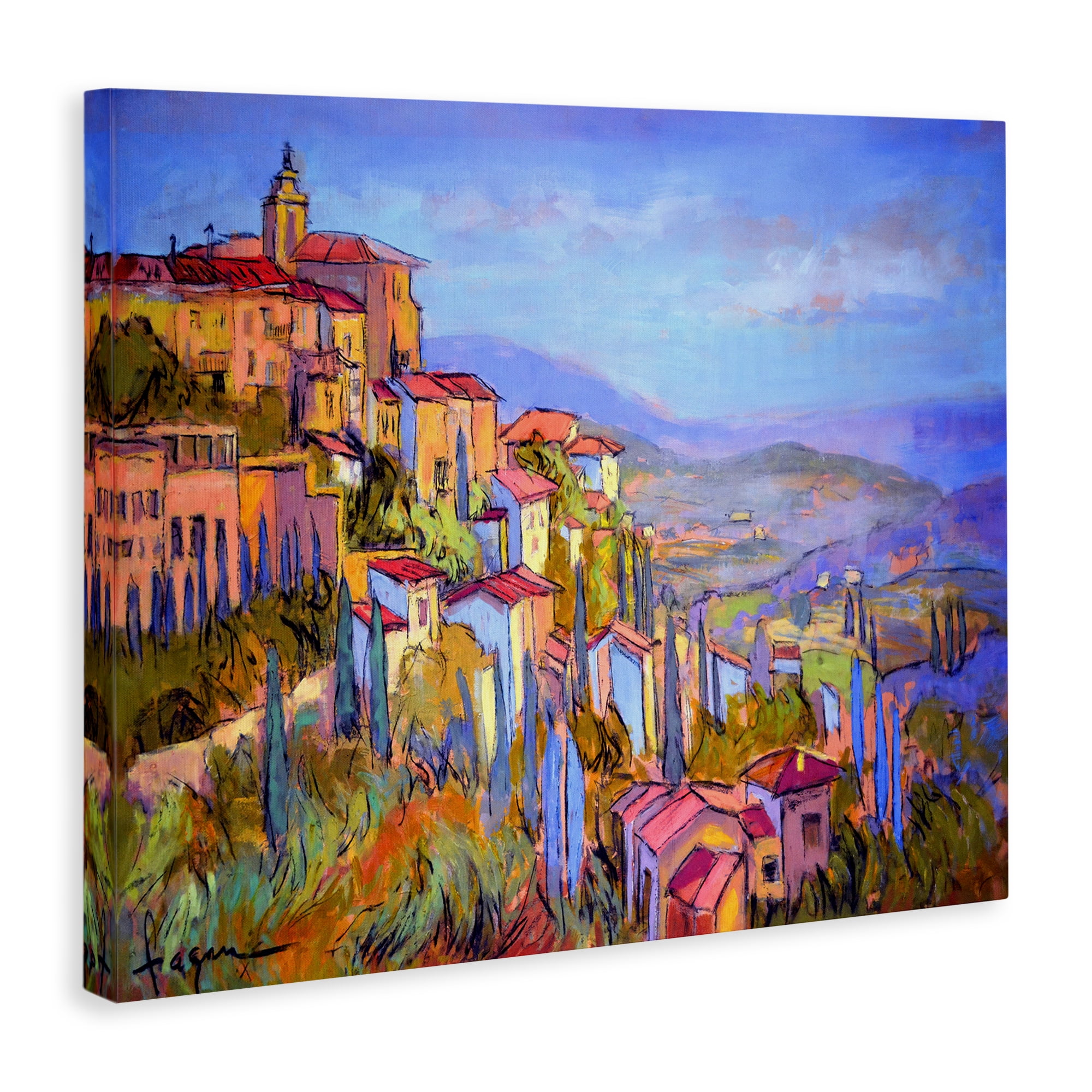 Stupell Industries Blue Shadowed Cityscape Landscape & Nature Painting Wrapped Canvas Art Print Wall Art, 30 x 24
