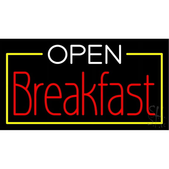 Open Breakfast with Blue Border LED Neon Sign 13 x 24 - inches, Clear Edge Cut Acrylic Backing, with Dimmer - Bright and Premium built indoor LED Neon Sign for restaurant window and interior decor.