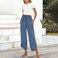 thumbnail image 5 of ZLBDYG Girls Pants Linen Summer Casual Capri Pant Drawstring Elastic High Waist Loung𝐞 Wide Leg Cropped Gauze Trouser with Pockets, 5 of 8