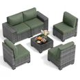 thumbnail image 5 of UDPATIO 6-Piece Patio Furniture Set, Outdoor Patio Sofa Set With Wide Armrest, All-Weather Wicker Rattan Guest Set With Cushion And Glass Table And Waterproof Cover, Grey &Green, 5 of 6