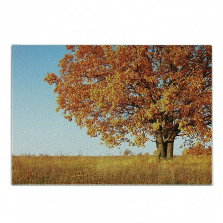 

Fall Cutting Board Lonely and Oak Tree Grass Bushes Field Serene Rural Scenery Decorative Tempered Glass Cutting and Serving Board Small Size Orange Yellow Pale Blue by Ambesonne