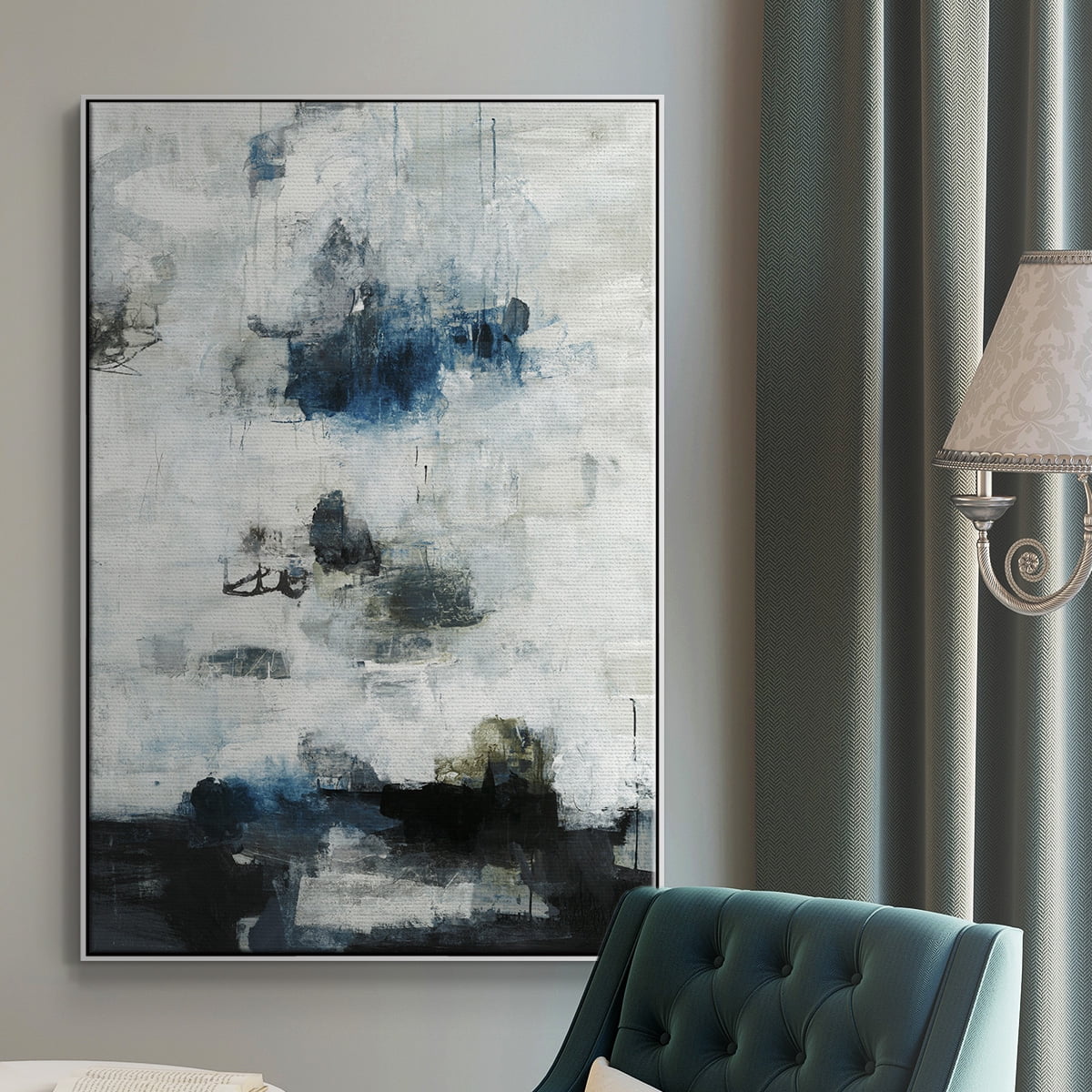Black & Blue Framed Premium Gallery Wrapped Canvas - Ready to Hang - 27 x 41 - White Floating Frame