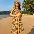 thumbnail image 4 of Balery Bohemian Sunflower Vestidos sueltos de manga corta para mujer, vestidos de verano 2025, vestidos casuales de corte A con vuelo., 4 of 6