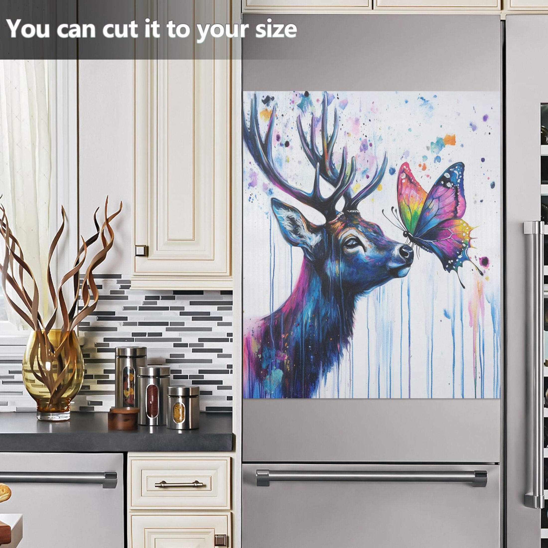 Dishwasher Magnetic Sticker 23x26 Inch Refrigerator Magnetic Sticker Washing Machine Magnetic Sticker Kitchen Panel Magnetic Sticker Home Decor Kiss The Butterfly Deer