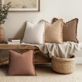 thumbnail image 2 of Fall Decorative Couch Pillow Covers Neutral Linen Fringe Throw Pillows Set of 4 Soft Rustic Cushions Boho Farmhouse Pillowcases for Bed Sofa Living Room Home Decor 18x18 Inch Beige/Brown/Green, 2 of 6