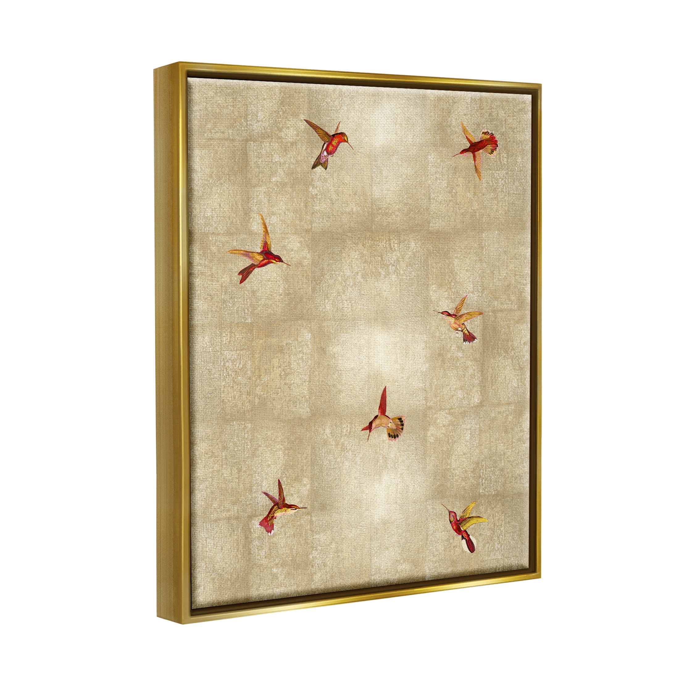 Red Hummingbirds Flying Pattern Animals & Insects Graphic Art Metallic Gold Framed Art Print Wall Art