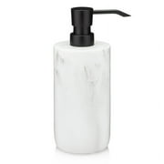 Essentra Home White Marble Soap Dispenser with Black Pump, Refillable Liquid Soap Dispenser for Bathroom & Kitchen. 16 Oz. Capacity.