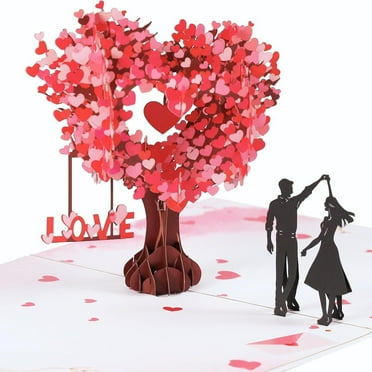Valentines Day Pop Up Card, 3D Love Tree Hearts Couple Card, Happy Anniversary Card for Her, Wife, Husband, Him, Couple; Wedding Card, Valentines Cards, Mothers Day Card, 6x 8" Romantic Birthday Card