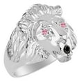 thumbnail image 4 of RYLOS Lion Head Ring Black Diamond Mouth & Gemstone Eyes Fun Designer Rings Pink Ice Sterling Silver Jewelry Size 8, 4 of 8