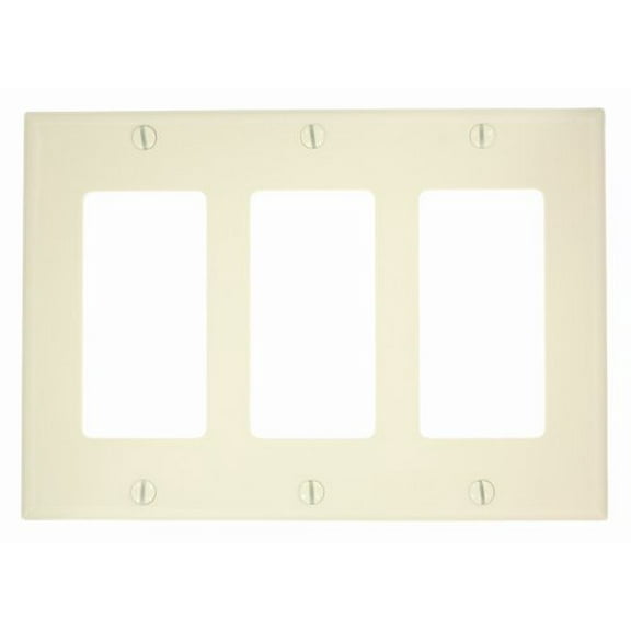 Leviton 80411-NA 3-Gang Decora GFCI Rocker Switch Wall Plate, Standard Size Cover, Unbreakable Nylon, Device Mount, Almond