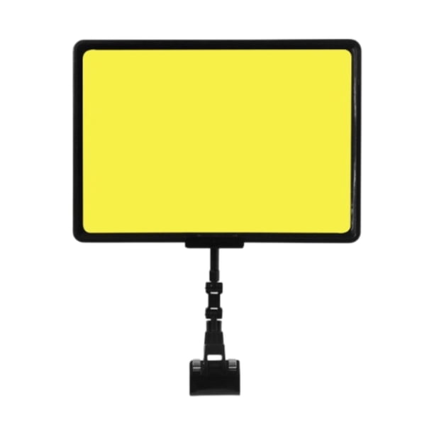 Etiquetas de precio y clip para letreros reutilizables y borrables para exhibiciones publicitarias. Papel amarillo