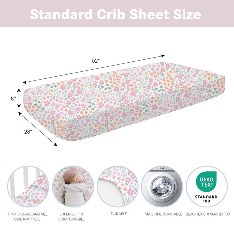 Plushii Baby Crib Sheets Fitted 4 Pack for Boys & Girls, 52'’ x 28'' Soft Microfiber Toddler Bed Sheets for Standard Crib & Toddler Mattresses (Flower)
