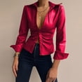 thumbnail image 4 of DPTALR Women Classic Solid Color Blouse Slim Buttons Lapel Long Sleeve Tunic Tops, 4 of 6