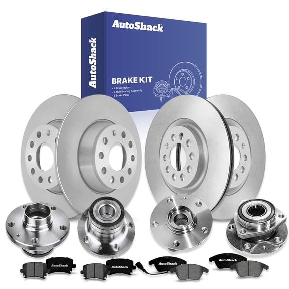 AutoShack Front & Rear Brake Rotors Premium Ceramic Brake Pads Wheel Bearing Hub Assembly | Replacement for 2007-2011 VW Eos 2.0L 3.2L V6 FWD | 16-PC Brake Kit