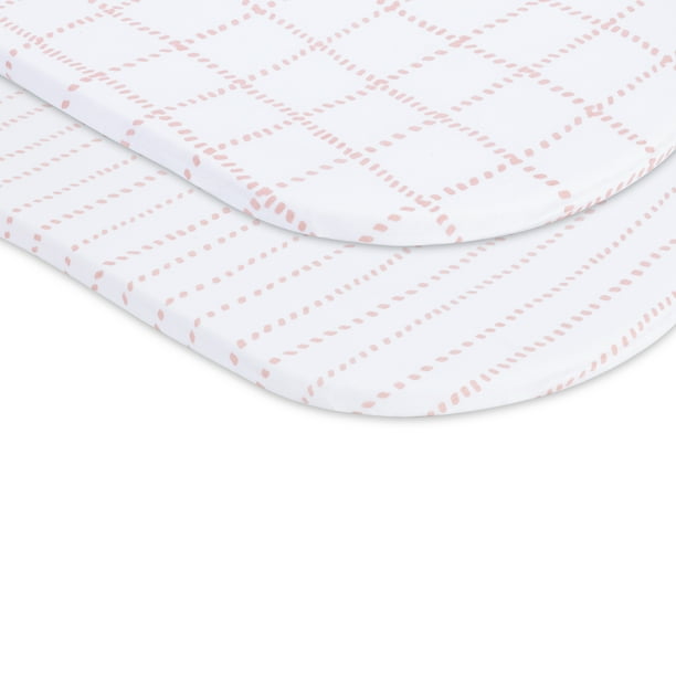Petit Classics, 2 Pack Sheet,100 Cotton Pink Dotted Stripes and Pink Grid Lines