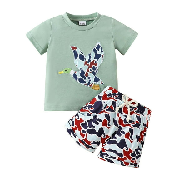 Zshosam Summer Baby Boy Clothes Toddler Boy Clothes Baby Summer Outfit Embroidery Striped Short Sleeve T-Shirt Top Shorts Set Size 12 18 Months,(Light Green 12-18 Months)