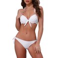 thumbnail image 1 of Conjuntos de bikini de halter con nudo y doble tirante de mujer, 2 piezas, con lazo en la parte posterior, parte inferior triangular, trajes de baño medianos, blancos, 1 of 5