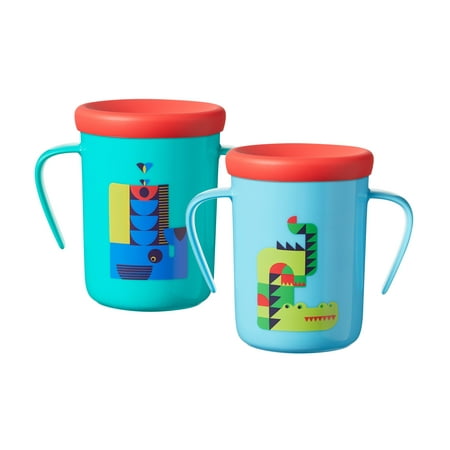 Tommee Tippee Easiflow 360° Spill-Proof Trainer Cup with Travel Lid, Whale & Crocodile – 6m+, 2pk