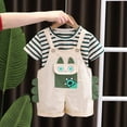 thumbnail image 4 of Odeerbi Toddler Boys Two Piece Outfits Cotton Summer Clothes Fashionable Baby Cartoon Printed Striped Round Neck Short Sleeve Tops + Overall Shorts Set White, 4 of 9