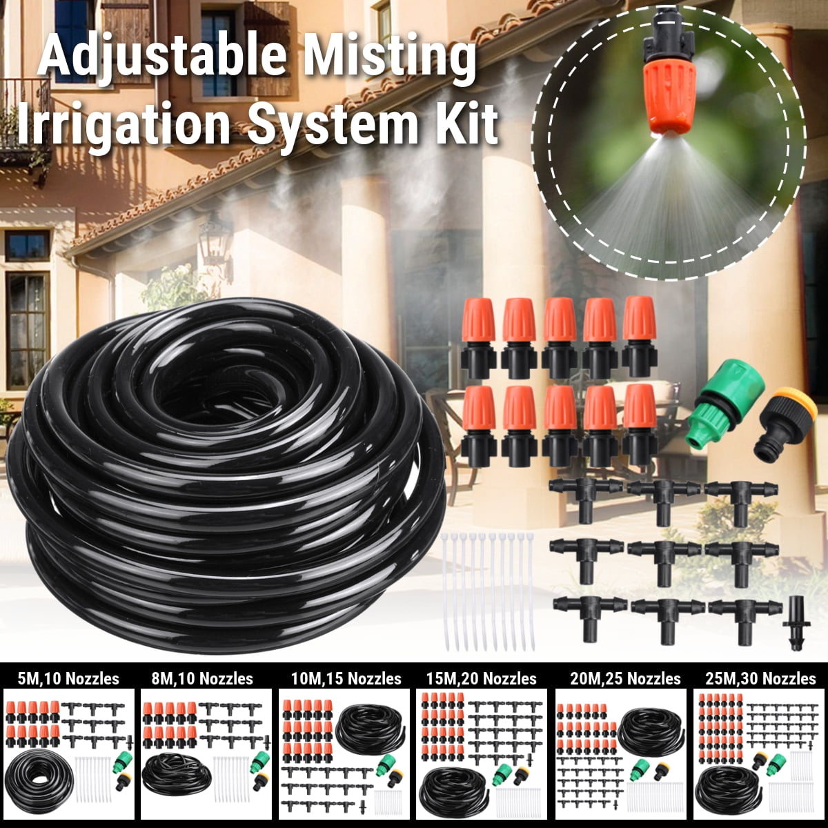 Adjustable Misting Irrigation System, Garden Patio Water Air Misting