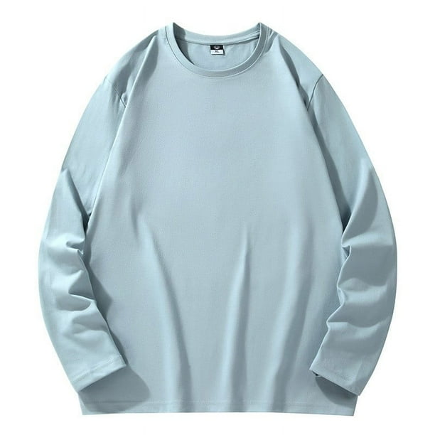 pstuiky Camisas suaves de manga larga para hombre, Camisa informal de manga larga con cuello redondo y color liso para hombre. Blusas de manga larga con cuello redondo. Tops de hombre xxl