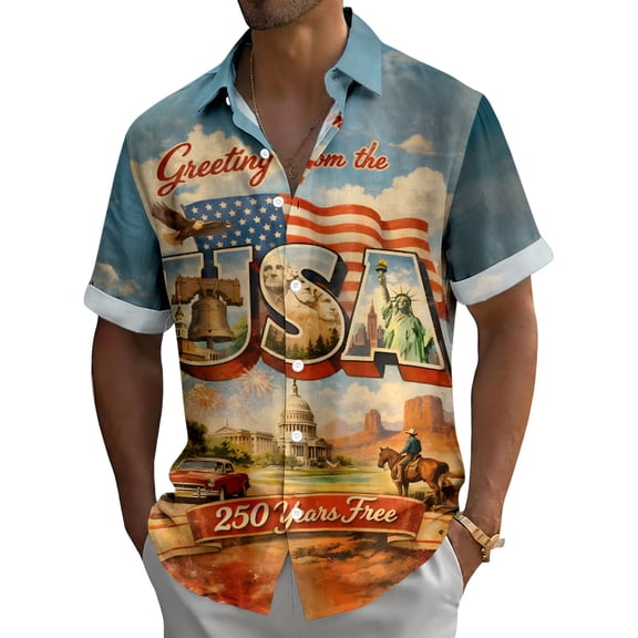 adaychics 4th of July Hawaiian Shirts for Men 250th America 1776-2026 Casual Summer Patriotic Button Up Shirts for Parade