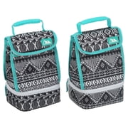 Arctic Zone Dual Compartment Lunch Bag Plus with Microban® Protected Easy Clean Lining, Black and White Aztec