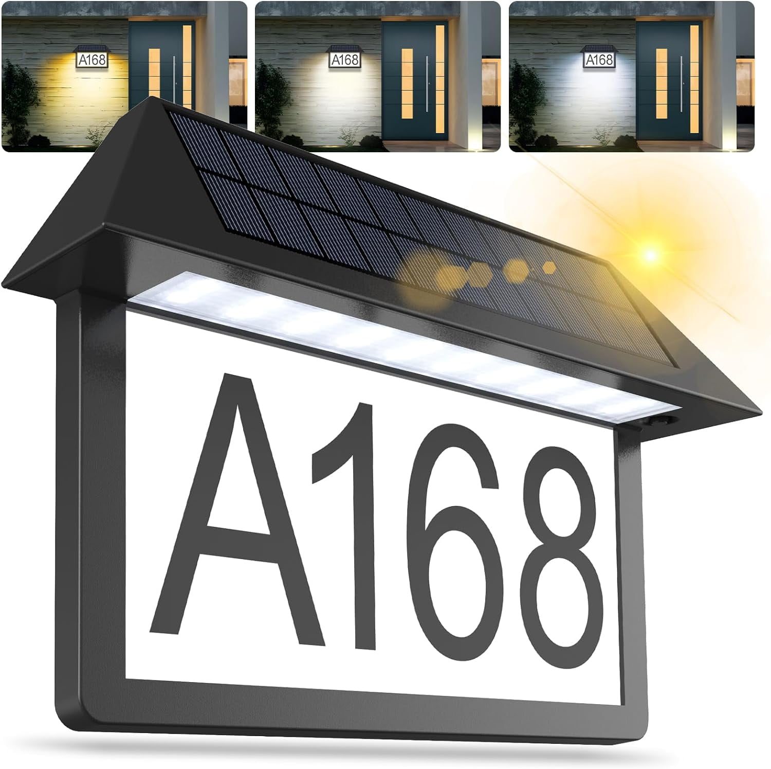 Solar Address Sign, Lighted Address Plaque Outdoor Waterproof, Illuminated Address Numbers, House Numbers for Outside