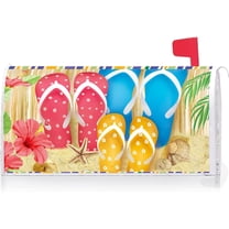 Summer Tropical Beach Colorful Flip Flops Decoration Mailbox Cover with Magnetic Strip Mailbox Wraps Post Letter Box Cover Standard Size 21" X 18" for Garden Outdoor Yard Decor